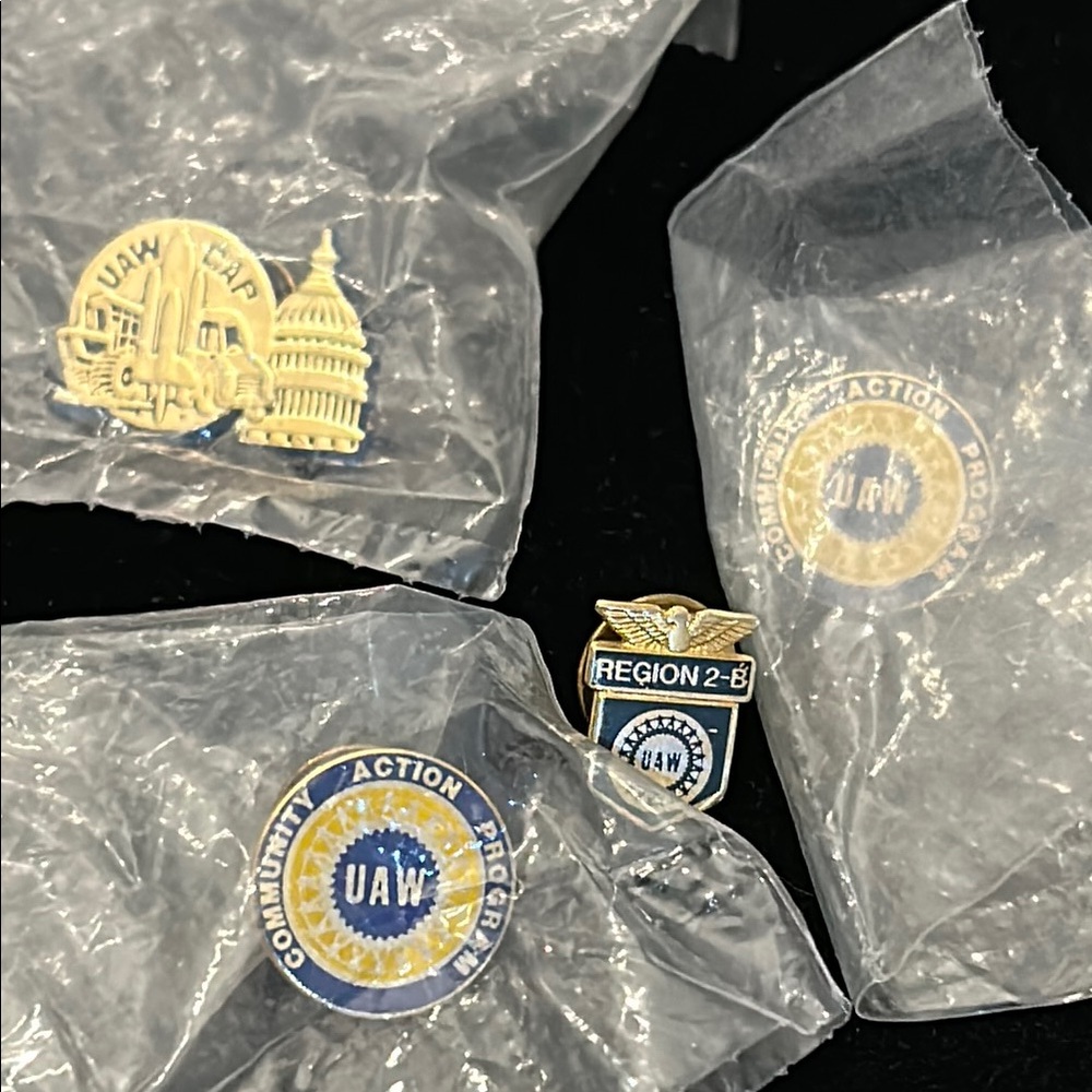 UAW Gold and Blue Pins Set 4 pins united auto workers